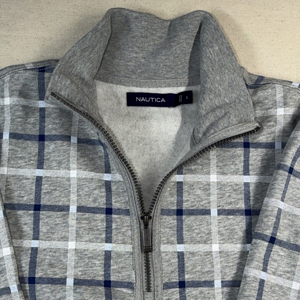 Nautica Plaid 1/4 Zip Mock Neck Fleece Pullover Sweatshirt Mens L K0395S